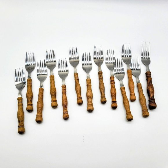 Harbor House Lifetime Cutlery Wooden Handled 6.5" Forks Lot Of 13 Made In Taiwan - Picture 1 of 6
